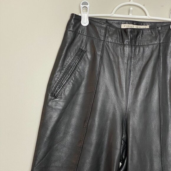 Vintage High Waisted Barrel Leg Black Leather Pants - Picture 3 of 10